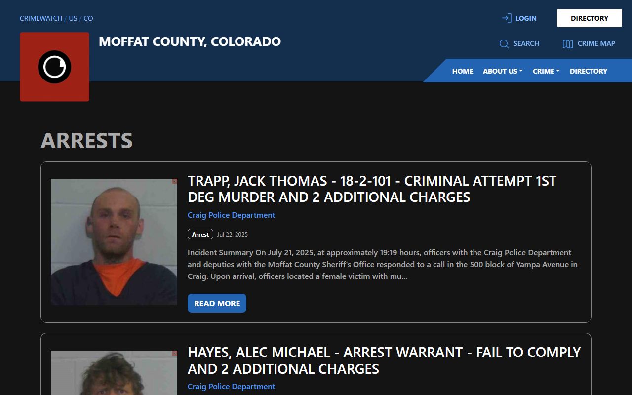 Moffat County inmate search CRIMEWATCH arrest feed